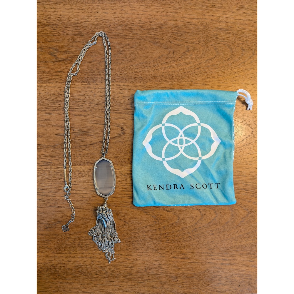 Kendra Scott Rayne Gray Cat's Eye Silver Tassel Long Pendant Necklace